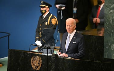 US President Joe Biden addresses the 77th session of the United Nations General Assembly at the UN headquarters in New York City on September 21, 2022. (Photo by MANDEL NGAN / AFP) (Photo by MANDEL NGAN/AFP via Getty Images)