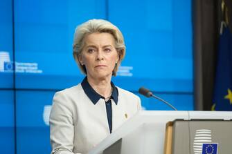 European Commission President Ursula von der Leyen at extraordinary meeting of the European Union (EU) leaders on the situation in Ukraine in Brussels, Belgium on February 24, 2022. Photo by Monasse T / ANDBZ / ABACAPRESS.COM