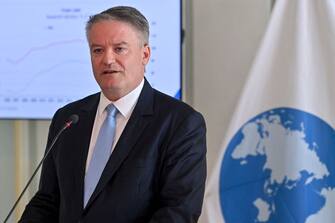 OECD (OCDE-OESO) Secretary Mathias Cormann pictured during a Press moment from the OECD, presenting the new OECD Economic Survey of Belgium, in Brussels, Tuesday 14 June 2022. The study examines the risks to Belgium's economic recovery arising from rising inflation, supply -side pressures and other consequences of the war in Ukraine.  A special chapter examines how Belgium can improve its education, employment and housing policies to promote the social mobility of vulnerable groups.  BELGA PHOTO DIRK WAEM (Photo by DIRK WAEM / BELGA MAG / Belga via AFP) (Photo by DIRK WAEM / BELGA MAG / AFP via Getty Images)