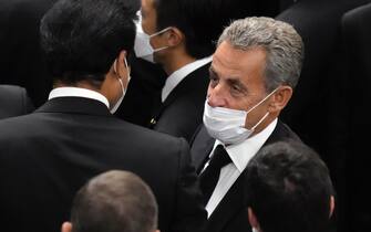epa10208547 Former French president Nicolas Sarkozy arrives at the state funeral of assassinated former Prime Minister of Japan Shinzo Abe at Nippon Budokan in Tokyo, Japan, 27 September 2022. Thousands of people are gathered in Tokyo to attend the state funeral for former prime minister Shinzo Abe, including foreign dignitaries and representatives from more than 200 countries and international organizations.  EPA/Eugene Hoshiko / POOL