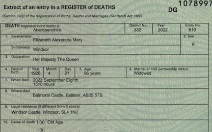 Regina Elisabetta, pubblicato il certificato di morte
