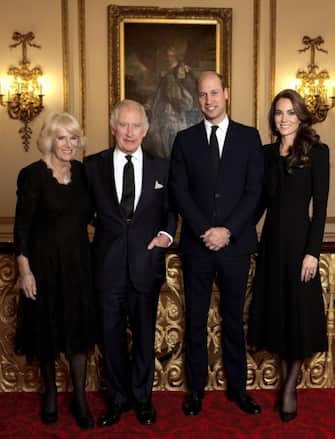 Their Majesties The King and The Queen Consort with Their Royal Highnesses The Prince and Princess of Wales.  Taken at Buckingham Palace on 18th September by   @ChrisJack_Getty 