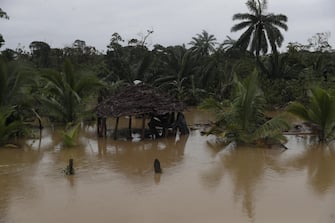 epa10233666 A house flooded by Hurricane Julia in the area of ​​Salto Grande, Nueva Guinea, Nicaragua, 09 October 2022. EPA / Jorge Torres