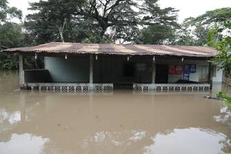 epa10233660 A house flooded by Hurricane Julia in the area of ​​Salto Grande, Nueva Guinea, Nicaragua, 09 October 2022. EPA / Jorge Torres