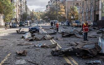 "More than 10 missiles were sent from the terrorist country to the Dnipropetrovsk region - police document the aftermath of a large-scale missile attack," reads the Twitter profile MFA of Ukraine, 10 October 2022. NPK Twitter / MFA of Ukraine