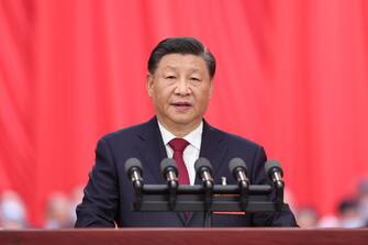 CHINA PARTY CONGRESS epa10246553 Chinese President Xi Jinping delivers a report to the 20th National Congress of the Communist Party of China (CPC) on behalf of the 19th CPC Central Committee at the Great Hall of the People in Beijing, China, 16 October 2022. The 20th National Congress of the Communist Party of China opened on 16 October, where President Xi is expected to be granted a third five-year term. EPA/XINHUA/YAO DAWEI -- CHINA OUT -- MANDATORY CREDIT
