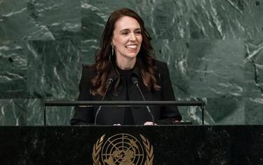 epa10202084 New Zealand s Prime Minister Jacinda Ardern addresses the General Debate of the 77th session of the United Nations General Assembly in the General Assembly hall at United Nations Headquarters in New York, New York, USA, 23 September 2022.  EPA/JUSTIN LANE
