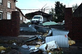 TOPSHOT - This photograph taken in Bihucourt, northern France on October 24, 2022 shows damages after a tornado hit the region. (Photo by Sameer Al-Doumy / AFP) (Photo by SAMEER AL-DOUMY/AFP via Getty Images)