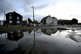 This photograph taken in Bihucourt, northern France on October 24, 2022 shows damages after a tornado hit the region. (Photo by Sameer Al-Doumy / AFP) (Photo by SAMEER AL-DOUMY/AFP via Getty Images)