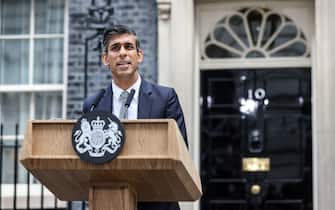 Rishi Sunak makes his first public statement as Prime minister outside the door of number ten Downing Street Material must be credited "The Times / News Licensing" unless otherwise agreed.  100% surcharge if not credited.  Online rights need to be cleared separately.  Strictly one time use only subject to agreement with News Licensing