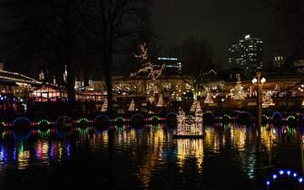 A view of Christmas Market in Tivoli Gardens, in Copenhagen, Denmark, on December 14, 2018. Christmas in Tivoli Gardens is tradition amongst Copenhageners and without doubt the citys number one Christmas market. (Photo by Manuel Romano/NurPhoto via Getty Images)