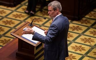 Dec 14, 2020; Nashville, TN, USA; Gov. Bill Lee speaks during Tennessee’s 2020 Electoral College at the State Capitol in Nashville, Tenn., Monday, Dec. 14, 2020. Mandatory Credit: Andrew Nelles-USA TODAY NETWORK/Sipa USA