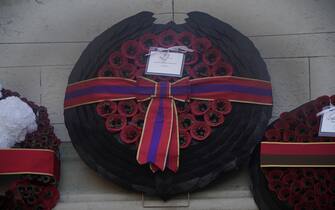 The wreath laid by King Charles III at the Cenotaph in Whitehall, London, during the national Remembrance Sunday service. Picture date: Sunday November 13, 2022.