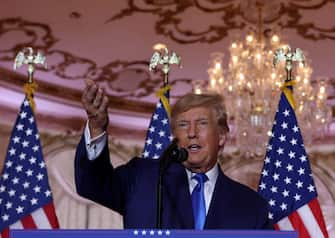 PALM BEACH, FLORIDA - NOVEMBER 08: Former U.S. President Donald Trump speaks during an election night event at Mar-a-Lago on November 08, 2022 in Palm Beach, Florida. Trump spoke as the nation awaits the results of voting in the midterm elections.  (Photo by Joe Raedle/Getty Images)