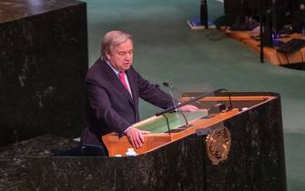 UN Secretary-General Antonio Guterres delivers a speech at the 77th session of the United Nations General Assembly (UNGA 77), in New York City, United States of America, Tuesday 20 September 2022. BELGIAN PHOTO NICOLAS MAETERLINCK (Photo by NICOLAS MAETERLINCK/Belgian /Sipa USA)