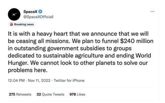 Fake SpaceX tweet