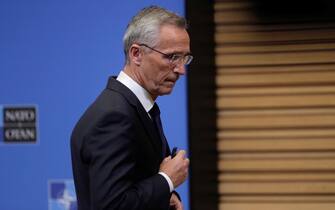 epa10308317 NATO Secretary General Jens Stoltenberg attends a press conference after a NATO ambassador meeting at Alliance headquarters in Brussels, Belgium, 16 November 2022. Ambassadors met after a missile strike killed two people on Poland's eastern border with Ukraine.  EPA/OLIVIER HOSLET