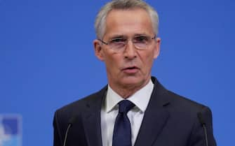 epa10308294 NATO Secretary General Jens Stoltenberg speaks during a press conference after a NATO ambassador meeting at Alliance headquarters in Brussels, Belgium, 16 November 2022. Ambassadors met after a missile strike killed two people on Poland's eastern border with Ukraine.  EPA/OLIVIER HOSLET