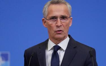 epa10308294 NATO Secretary General Jens Stoltenberg speaks during a press conference after a NATO ambassador meeting at Alliance headquarters in Brussels, Belgium, 16 November 2022. Ambassadors met after a missile strike killed two people on Poland's eastern border with Ukraine. EPA/OLIVIER HOSLET