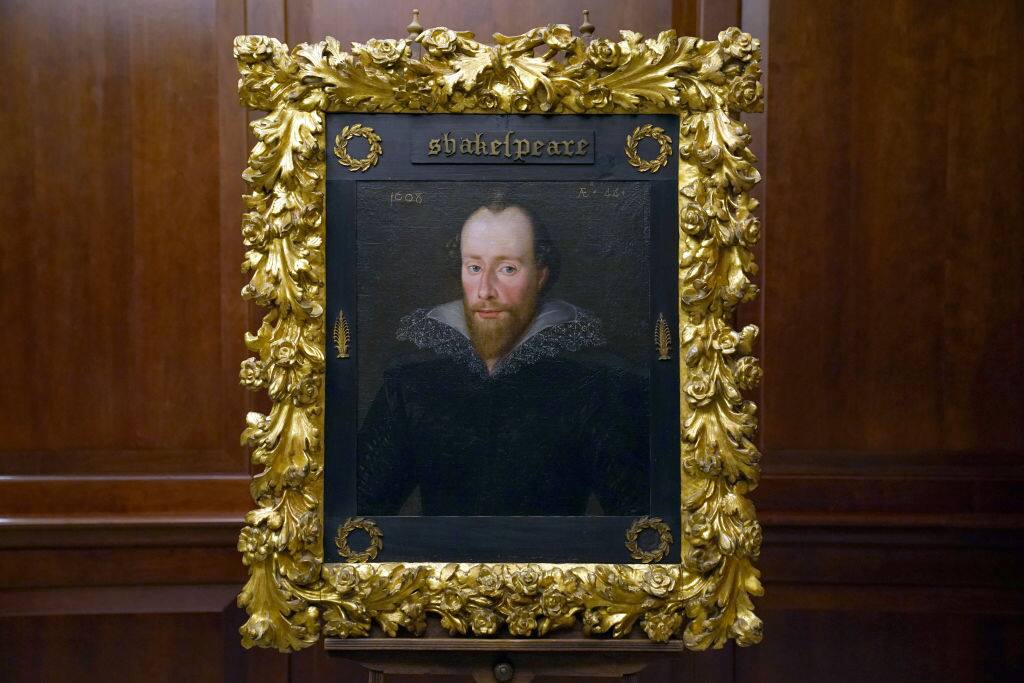 A portrait of William Shakespeare by artist Robert Peake, which is believed to be the only signed and dated image of the playwright created during his lifetime, on display at the Grosvenor House Hotel, London, before it is offered for sale by private treaty for a figure in excess of Â£10m. Picture date: Wednesday November 16, 2022. (Photo by Kirsty O'Connor/PA Images via Getty Images)