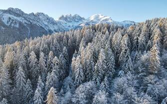 Dopo la neve torna il sole sulle Dolomiti 

Lo scenario innevato di Falcade nelle Dolomiti bellunesi, 23 novembre 2022.