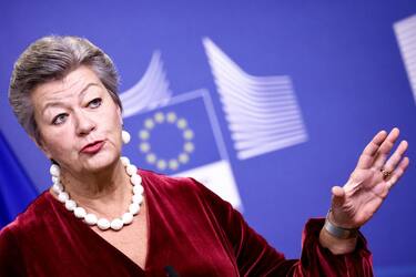 EU commissioner for Home Affairs Ylva Johansson gives a press conference on the EU Action Plan for the Western Balkans and an update on the New Pact on Migration and Asylum at EU headquarters in Brussels, on December 05, 2022. (Photo by Kenzo TRIBOUILLARD / AFP) (Photo by KENZO TRIBOUILLARD/AFP via Getty Images)