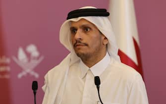 Qatar's Foreign Minister Mohammed Bin Abdulrahman Al Thani holds a press conference with the US Secretary of State (unseen) in the capital Doha, on November 22, 2022. (Photo by KARIM JAAFAR / AFP) (Photo by KARIM JAAFAR/AFP via Getty Images)