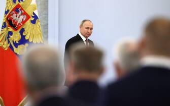 RUSSIA - DECEMBER 8, 2022: Russia's President Vladimir Putin attends a ceremony to present Gold Star medals to Heroes of Russia in St George's Hall of the Grand Kremlin Palace.  The event marks Heroes of the Fatherland Day celebrated on December 9. Sergei Karpukhin/TASS/Sipa USA