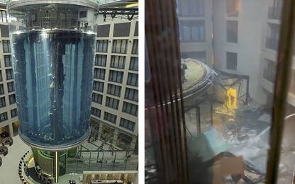 Esplosione acquario Aquadom a Berlino, le foto prima e dopo