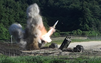 <<enter caption here>> on July 5, 2017 in UNSPECIFIED, [COUNTRY]. The U.S. Army and South Korean military responded to North Korea's missile launch with a combined ballistic missile exercise on Wednesday, into South Korean waters along the country's eastern coastline.