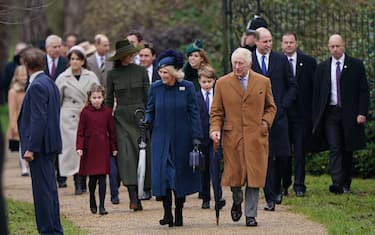 (left to right) Princess Charlotte, the Princess of Wales, the Queen Consort, Prince George, King Charles III and the Prince of Wales attending the Christmas Day morning church service at St Mary Magdalene Church in Sandringham, Norfolk. Picture date: Sunday December 25, 2022.