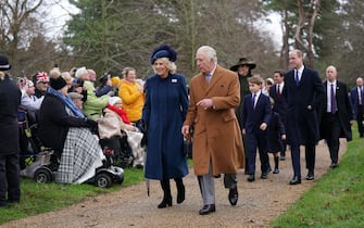 (left to right) The Queen Consort, King Charles III, the Princess of Wales, Prince George and the Prince of Wales attending the Christmas Day morning church service at St Mary Magdalene Church in Sandringham, Norfolk. Picture date: Sunday December 25, 2022.