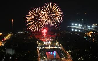 Fireworks light up the sky over Rizal Park in Manila to  celebrate during New Year celebrations on January 1, 2023. (Photo by JAM STA ROSA / AFP) (Photo by JAM STA ROSA/AFP via Getty Images)