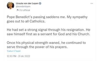 Il messaggio per Ratzinger di Ursula von der Leyen