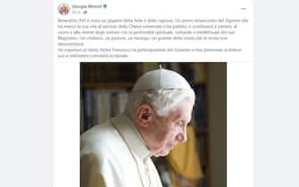 Il messaggio per Ratzinger di Giorgia Meloni