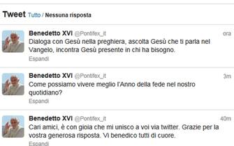 ratzinger twitter I primi tre messaggi pubblicati da papa Benedetto XVI sul suo profilo twitter il 12 dicembre 2012. ANSA / TWITTER