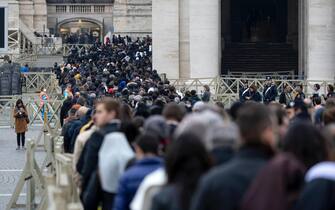 Nuns, priests and faithful gather in St. Peter's Basilica to pay their respects to Benedict XVI in the Vatican, 02 January 2023. Former Pope Benedict XVI died on 31 December at his Vatican residence, aged 95. Beginning at 9 am on 02 January and for three days until the funeral on Thursday, 5 January, the body will lay in state in St Peter's Basilica for veneration by the faithful.
ANSA/MASSIMO PERCOSSI