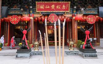HONG KONG, CHINA - JANUARY 12: Burned incense sticks are seen at Wong Tai Sin Temple as the temple will hold a series of Spring Festival celebration activities to greet the Chinese Lunar New Year, the Year of the Rabbit, on January 12, 2023 in Hong Kong, China. (Photo by Chen Yongnuo/China News Service/VCG via Getty Images)