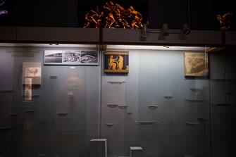 This photograph taken on December 22, 2022, shows an empty glass display cases at the Kherson Regional Museum, specialising in local history and natural history in Kherson, amid the Russian invasion of Ukraine. - Russian military forces and civilians operating under their orders pillaged thousands of valuable artifacts and artworks from two museums, a cathedral, and a national archive in Kherson, before withdrawing after an 8-month occupation of the city, Human Rights Watch said on December 20, 2022. (Photo by Dimitar DILKOFF / AFP) (Photo by DIMITAR DILKOFF/AFP via Getty Images)