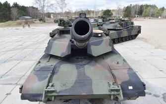 American Abrams tanks presented during the ceremony of signing the contract for the purchase of 250 of such machines for the Polish Army in the 1st Warsaw Armored Brigade in Wesola near Warsaw, on April 5, 2022. These are to be tanks in the latest version of SEPv3, in which the structure of the hull and turret were changed, and new electronic systems were introduced. Photo by Damian Burzykowski / Newspix/ABACAPRESS.COM