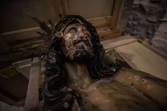 JERUSALEM - FEBRUARY 02: A view of damage after an American tourist attacked and toppled a statue of Jesus in the Church of the Flagellation on the Via Dolorosa in the Old City of Jerusalem on February 02, 2023. (Photo by Mostafa Alkharouf/Anadolu Agency via Getty Images)
