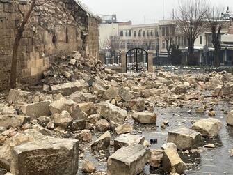 1246837133 GAZIANTEP, TURKIYE - FEBRUARY 06: A view of damaged historical Gaziantep Castle after a 7.4 magnitude earthquake hit southern provinces of Turkiye, in Gaziantep, Turkiye on February 6, 2023. The 7.4 magnitude earthquake jolted Turkiye's southern province of Kahramanmaras early Monday, according to Turkiye's Disaster and Emergency Management Authority (AFAD). It was followed by a magnitude 6.4 quake that struck southeastern Gaziantep province. A third earthquake with a 6.5 magnitude also hit Gaziantep. Earthquakes had affected several provinces including, Osmaniye, Malatya, Adà ±yaman, Adana, Diyarbakà ±r, Kilis and Sanliurfa. (Photo by Mehmet Akif Parlak/Anadolu Agency via Getty Images)