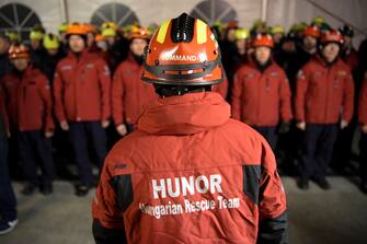 epa10451320 Rescuers are seen before the departure of 50 members of the HUNOR Hungarian Rescue Team to the earthquake-hit Turkey, in Budapest, Hungary, 06 February 2023. According to the US Geological Service, an earthquake with a preliminary magnitude of 7.8 struck southern Turkey close to the Syrian border.  The earthquake caused buildings to collapse and sent shockwaves over northwest Syria, Cyprus, and Lebanon.  Hundreds of people have died and more than seven thousand have been injured in Turkey, according to AFAD, Turkish Disaster and Emergency Management Presidency.  EPA/Tamas Kovacs HUNGARY OUT