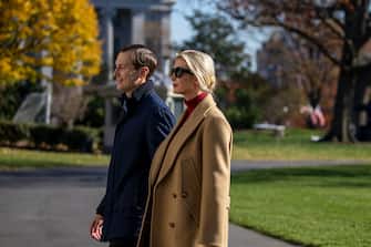 WASHINGTON, DC - NOVEMBER 29: Senior Advisors to the President Jared Kushner and Ivanka Trump walk on the south lawn of the White House on November 29, 2020 in Washington, DC. President Trump spent the weekend at Camp David and at Trump National Golf Club in Sterling, Virginia. (Photo by Tasos Katopodis/Getty Images)
