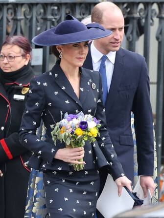 LONDON, ENGLAND - MARCH 13: Catherine, Princess of Wales and Prince William, Prince of Wales depart the 2023 Commonwealth Day Service at Westminster Abbey on March 13, 2023 in London, England. (Photo by Neil Mockford/GC Images)
