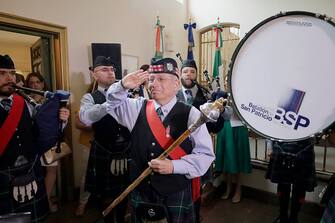 Members of the St. Patrick's Battalion Pipe Band inside the Irish Embassy in Mexico City, on March 15, 2023, entertained a gathering on the occasion of Ireland's National Day, St. Patrick's Day, patron saint of Ireland, to remember the Irish who fought alongside the Mexican army in 1846 against US intervention in Mexico.  (Photo by Gerardo Vieyra/NurPhoto via Getty Images)