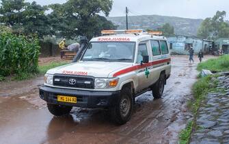 An ambulance leaves a water flooded area at Chimwankhunda location in Blantyre on March 14, 2023 following heavy rains caused by cyclone Freddy. - The death toll from Cyclone Freddy in Malawi and Mozambique passed 200 on March 14, 2023 after the record-breaking storm triggered floods and landslips in its second strike on Africa in less than three weeks.
Rescue workers warned that more victims were likely as they scoured destroyed neighbourhoods for survivors even as hopes dwindled.
The fierce storm delivered its second punch to southeastern Africa starting at the weekend, its second landfall since late February after brewing off Australia and traversing the Indian Ocean.
Malawi's government said at least 190 people were killed with 584 injured and 37 missing, while authorities in neighbouring Mozambique reported 20 deaths and 24 injured. (Photo by Amos Gumulira / AFP) (Photo by AMOS GUMULIRA/AFP via Getty Images)