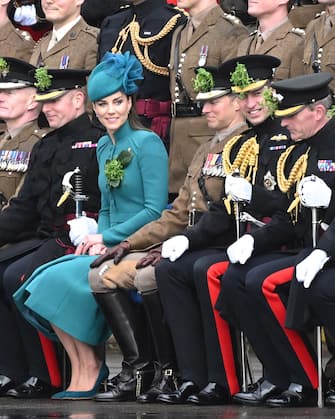 The Prince of Wales is accompanied by The Princess of Wales on a visit the Irish Guards at the St. Patrick's Day Parade in Aldershot. 

Following a recent visit to the 1st Battalion Irish Guards on Salisbury Plain this will be the first time The Princess will attend the parade as Colonel of the Regiment.



Pictured: William,Prince of Wales,Catherine,Princess of Wales

Ref: SPL5530897 170323 NON-EXCLUSIVE

Picture by: Zak Hussein / SplashNews.com



Splash News and Pictures

USA: +1 310-525-5808
London: +44 (0)20 8126 1009
Berlin: +49 175 3764 166

photodesk@splashnews.com



World Rights
