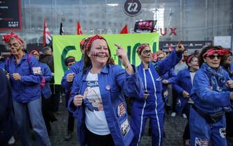 FRANCE DEMONSTRATION PENSIONS epa10530655 Women perform choreography as they demonstrate against the pension reform law in Paris, France, 18 March 2023. A thousands of people demonstrate in Paris after French Prime Minister Elisabeth Borne on 16 March had announced the use of article 49 paragraph 3 (49.3) of the Constitution of France to have the text on the controversial pension reform law to be definitively adopted without a vote. EPA/TERESA SUAREZ