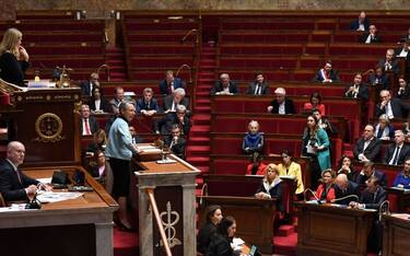 French Prime Minister Elisabeth Borne delivers a speech prior to the vote of two motions of no confidence at the French National Assembly, on March 20, 2023. - French Prime Minister Elisabeth Borne faces two motions of no confidence at the National Assembly, after forcing through an unpopular pension reform last week without a vote, using the article 49.3 of the constitution. (Photo by BERTRAND GUAY / AFP) (Photo by BERTRAND GUAY/AFP via Getty Images)
